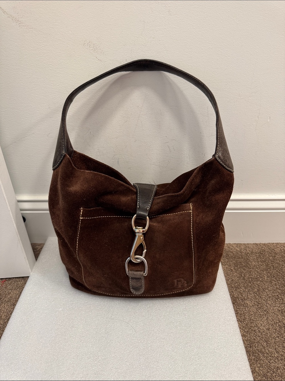 Dooney & Bourke dark brown suede hobo shoulder bag purse
